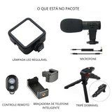 Kit Pro Creator: Tripé, Iluminação LED e Microfone para Vlogs e Lives