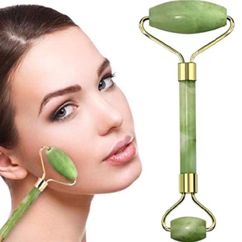 Rolo Pedra de Jade + Placa Gua Sha Massagem Facial Anti Rug - Vollpo
