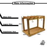 Suporte Porta Xícaras de Madeira Rústica - Inclui Bandeja para Pires, Bule, Açucareiro - Vollpo